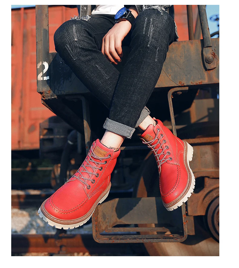 VESONAL/Новинка; теплые кожаные мужские ботинки на меху с плюшевой подкладкой; ботинки в байкерском стиле; сезон осень-зима; классические мужские повседневные ботинки в винтажном стиле
