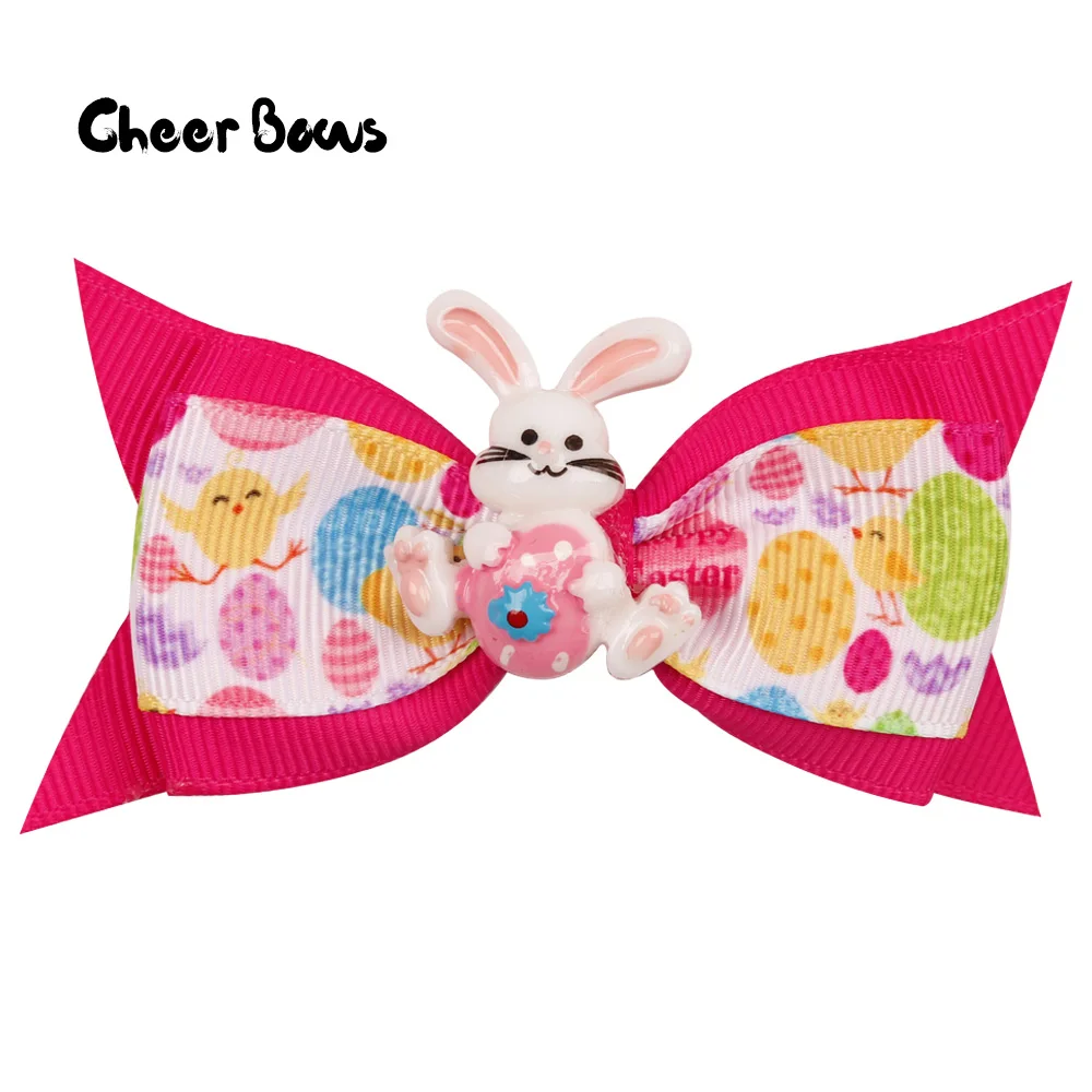 

3'' 2Pcs/Lot Easter Rabbit Hairgrips Cute Hair Clips For Girls Kids Easter Printed Colorful Eggs Ribbon Hair Barrettes Headwear