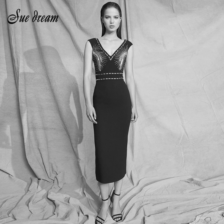 

2019 women's new top quality Manutal sleeveless beaded scoop rayon bandage party dress party dress tight dress