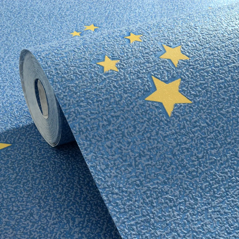 2397 42 De Réductionbleu Dessin Animé étoile Papier Peint Chambre Enfants Chambre Non Tissé Papier Peint Moderne 3d En Relief écologique Papel De