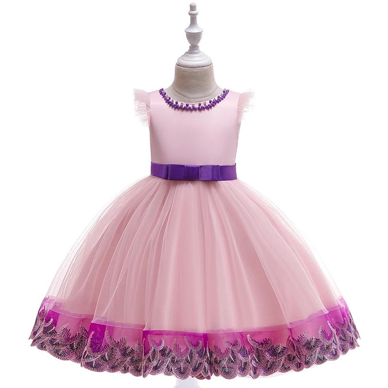 Размер 3-10, детское летнее платье принцессы с цветочным узором и бисером для девочек, детская вечеринка дня рождения, бальное платье, фатиновое свадебное платье, Vestido