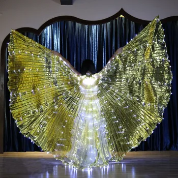 

Luminous White Light Gold ISIS Angel Wings Led Butterfly Belly Dance Costume for Womens Bellydance Performance Dancing Accessory