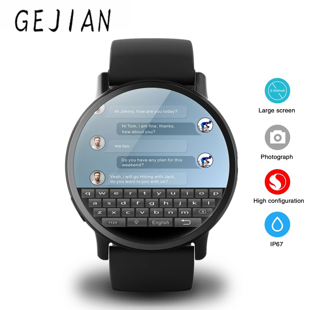 

GEJIAN LEM X 4G Smart Watch Android 7.1 With 8MP Camera GPS 2.03 inch Screen 900Mah Battery Sport Business Strap For Men