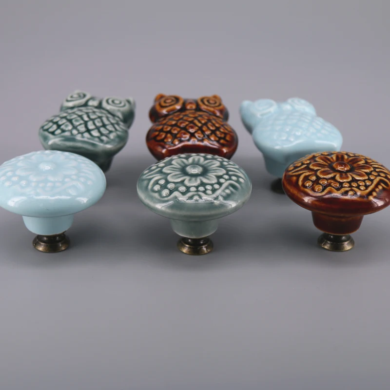 

1x Ceramic Owl shape/ Round Cabinet Knobs Drawer Handles Pulls Unique Furniture Decorative Pulls Knob