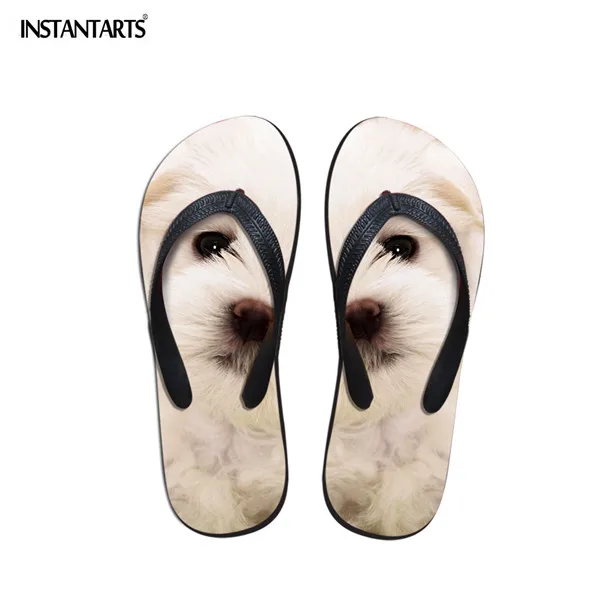 INSTANTARTS Cute Animal Maltese Dog Cat Pattern Summer Flip Flops for ...