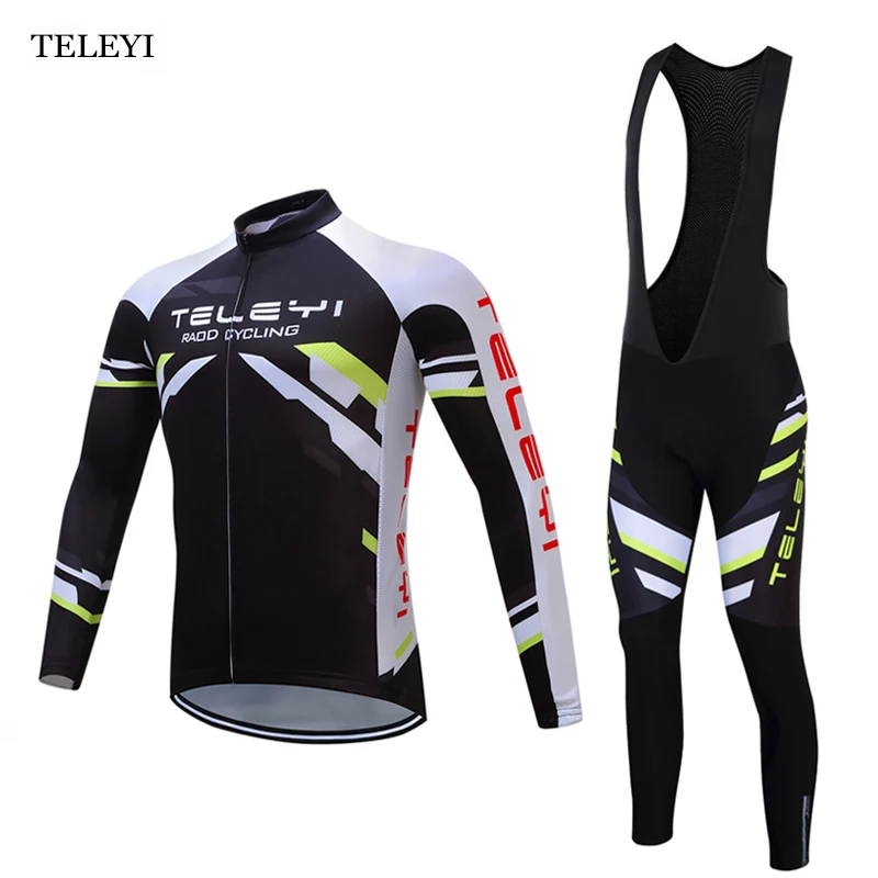 TELEYI Pro Мужской комплект одежды Maillot Ropa Ciclismo MTB велосипед Велоспорт длинный рукав джерси и комбинезон костюм черный