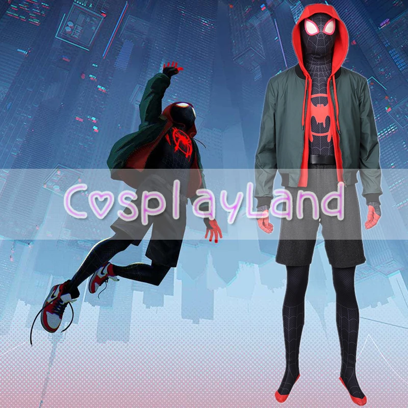 

Spider-Man Into the Spider-Verse Miles Morales Cosplay Costume Men's Halloween Superhero Spiderman Jumpsuit Hoodie Cosplay
