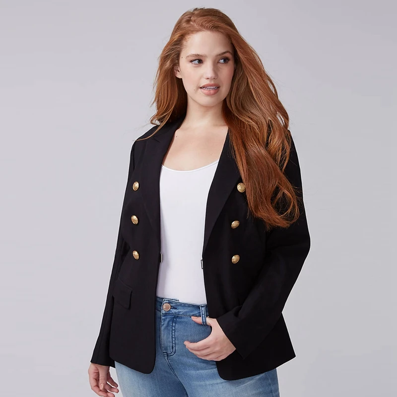 Kissmilk Plus Size Fashionable office worker in good taste handsome  long sleeve Retro button commute wind black blazer