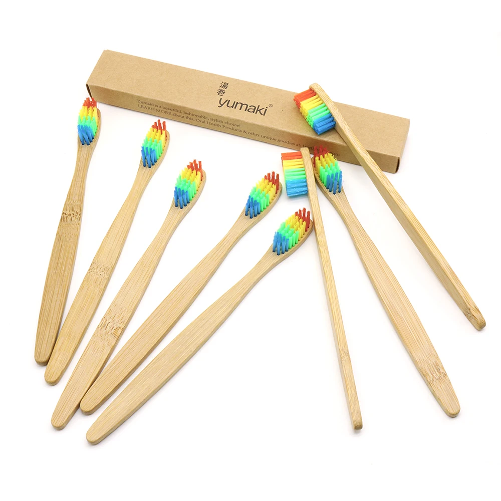 

DR.PERFECT 24PCS/lot Colorful Head Bamboo Toothbrush Environment Eco friendly Wooden Bamboo Toothbrush Oral Care Soft Bristle