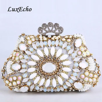 

Pearl diamonds Crown evening bag women's rhinestone day clutch female wedding/party bags Beaded Purse Girl handbags