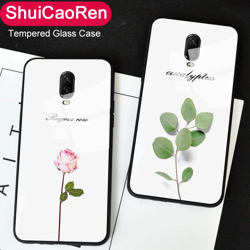 

Pretty Tempered Glass Back Case For Oneplus 6 One Plus 6 Case Luxury Rose Flower Cover For Oneplus 6T 6 T Mirror Case