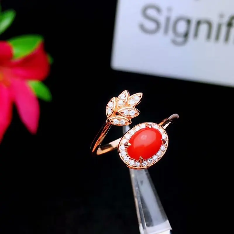 

shilovem 925 sterling silver Natural red coral rings fine Jewelry women trendy open 5*7mm party plant new gift lj050703agsh