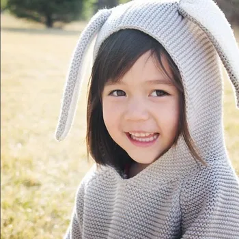 

2018 New Arrival Autumn INS Baby Sweater Toddler Tops Boy's Girl's Long Sleeves Knitted Outwear With Rabbit Ear Cap 2M-4Y
