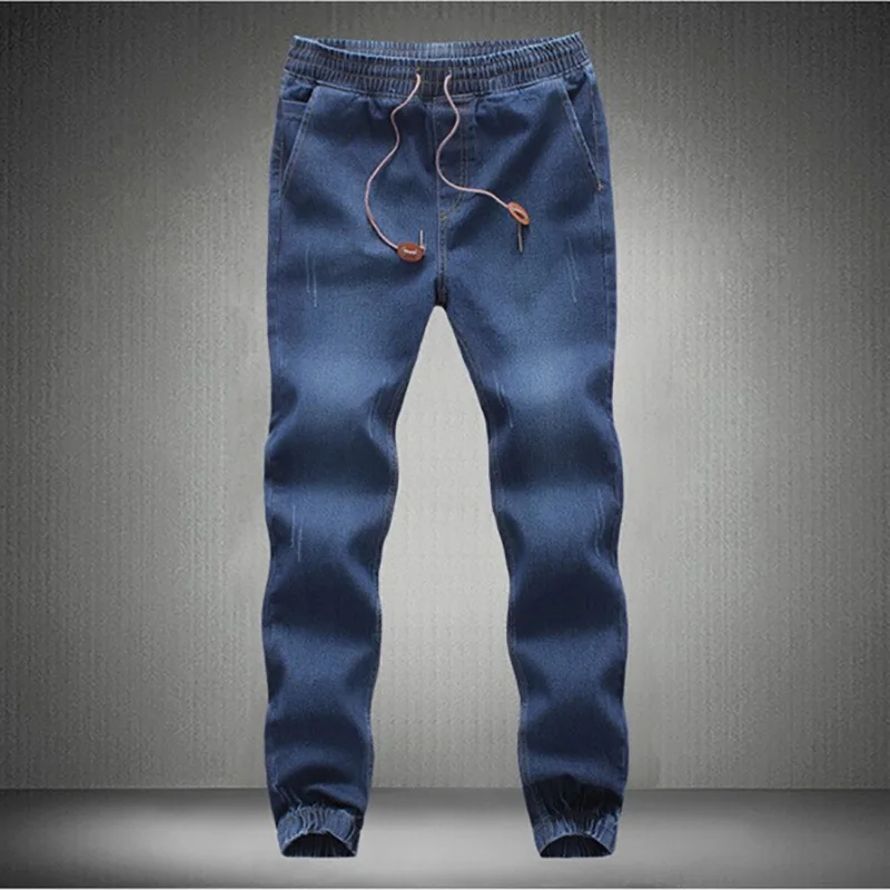 2017 New Denim Men's Jeans Men Cotton Fit Drawstring Pants Sweatpants