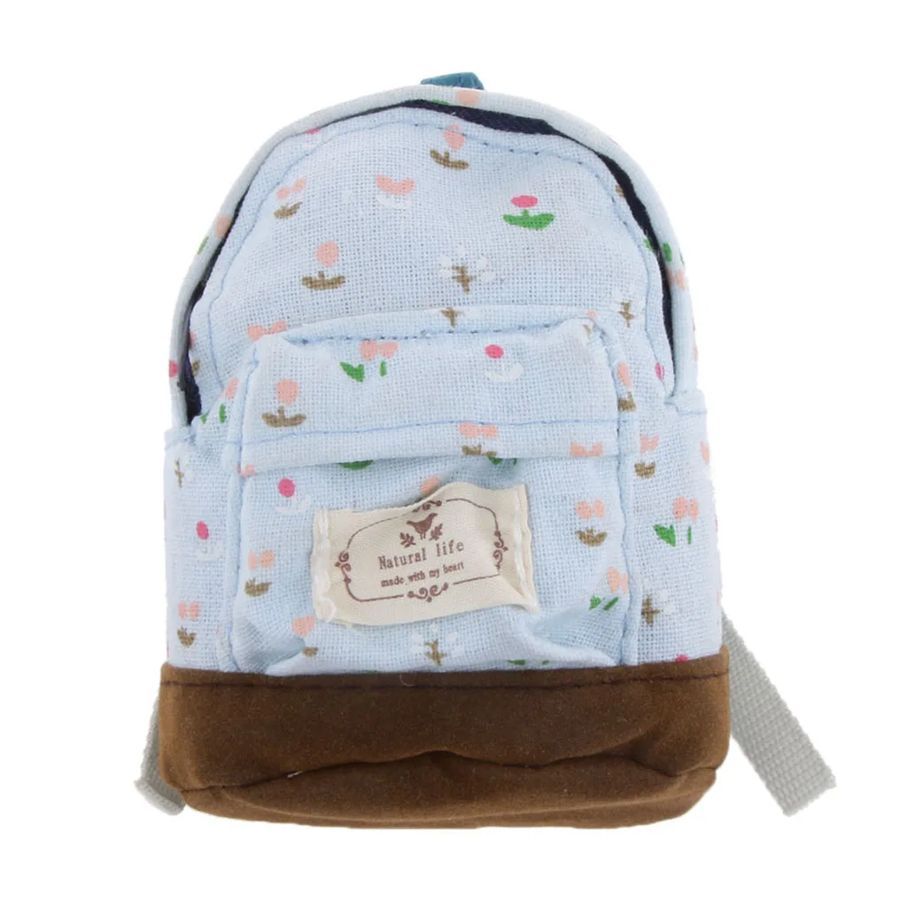 1:6 Scale Dolls House Miniature Blue Floral School Backpack Rucksack Shoulder Bag