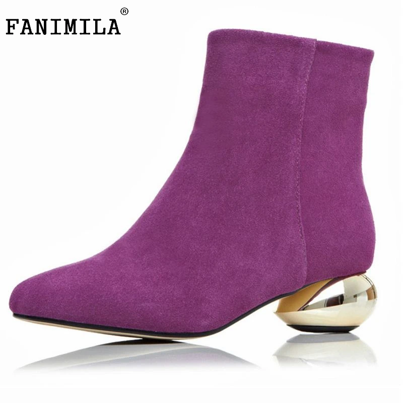 

FANIMILA Brand New Women Real Natrual Genuine Leather Ankle Boots Woman Square Toe Botas Women Stylish Heels Shoes Size 34-43