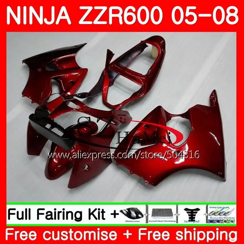 

Bodywork For KAWASAKI NINJA ZZR-600 ZX 600CC ZX600CC 14SH11 ZZR 600 05 06 07 08 ZZR600 2005 2006 2007 glossy red 2008 Fairings