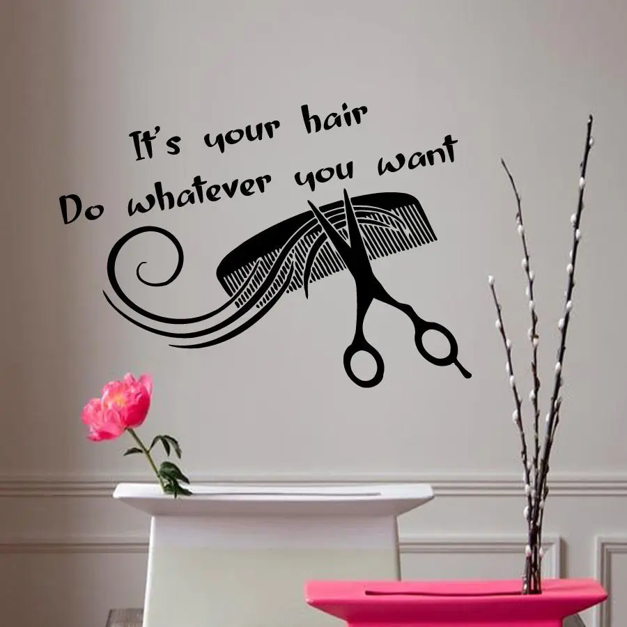 Scissors Brush Comb Hair Salon Wall Sticker Home Decor Vinyl Decal Wall