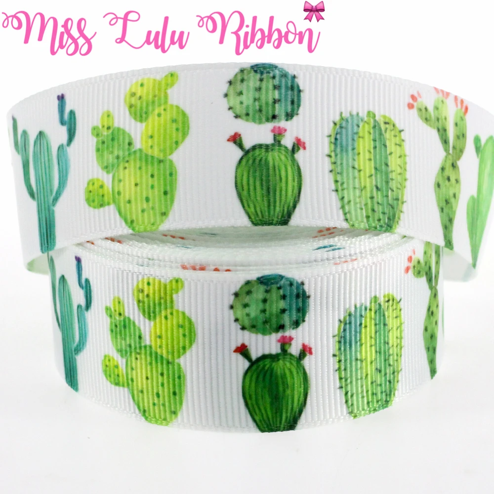 1&quot25mm Green Cactus Patterns Printed Grosgrain Ribbon DIY Gift Packing Stuffs Hair Band Making 10yards/roll MD180403-75-13975 | Дом и сад