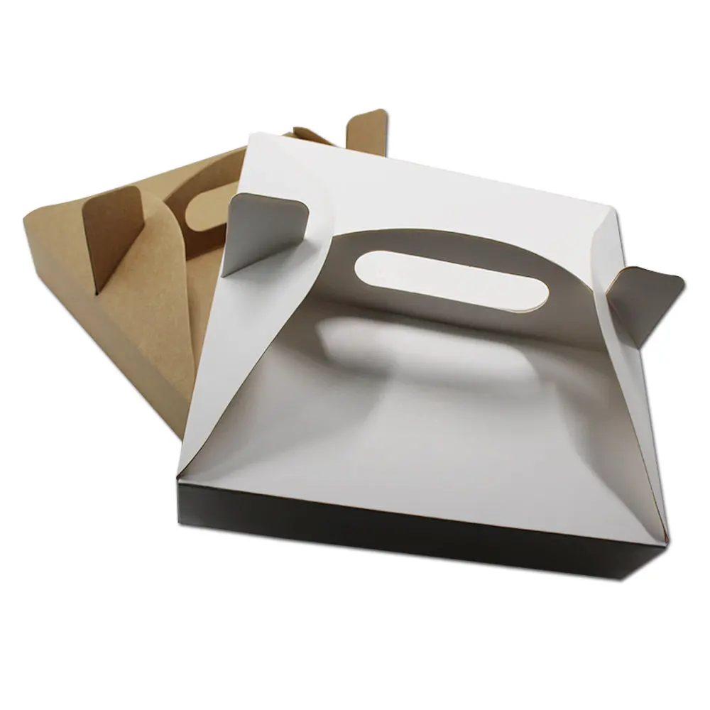 

10Pcs White Brown Kraft Paper Party Pizza Take Out Packaging Box with Handle Food Cookies Papercard Packing Box 2 Sizes