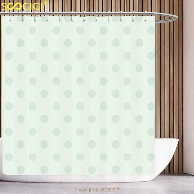 

Unique Shower Curtain Mint Retro Polka Dots Pattern Old Fashion Classic Spots Cute Circles Nostalgic Artwork Almond Green