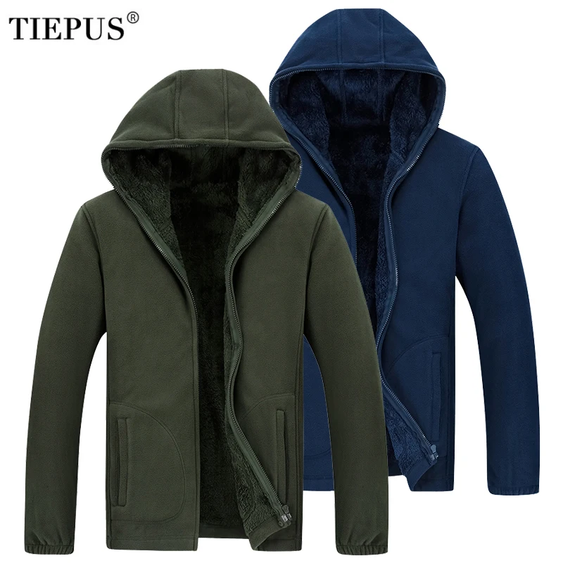 TIEPUS, мужское повседневное шерстяное зимнее утолщенное теплое пальто с капюшоном, мужские бархатные толстовки, пальто на молнии, кардиган с капюшоном, мужская одежда