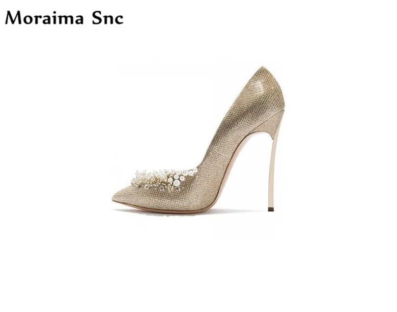 

Moraima Snc hot selling chic women wedding shoes thin high heel platform shallow bling crystal Decoration slip-on concise type