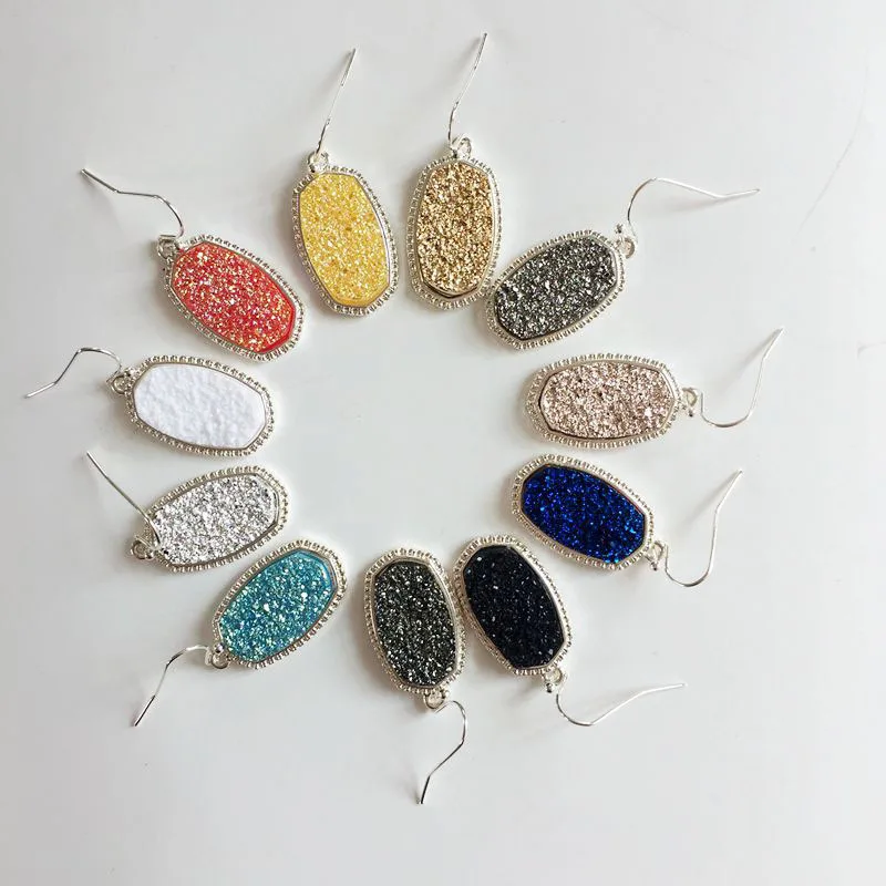 11 цветов резиновые Druzy Drusy висячие серьги с шестигранной имитацией кристаллов