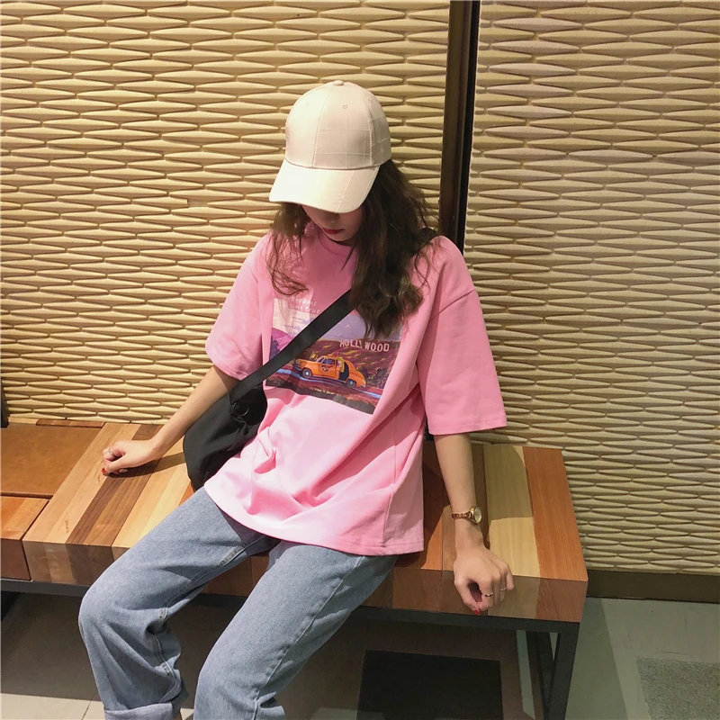 Корейский ulzzang Harajuku, парные топы, хип-хоп, новинка, с буквами, забавные, большие размеры, свободные, с мультяшным принтом, женская, с мультяшным рисунком, Vaporwave, футболка