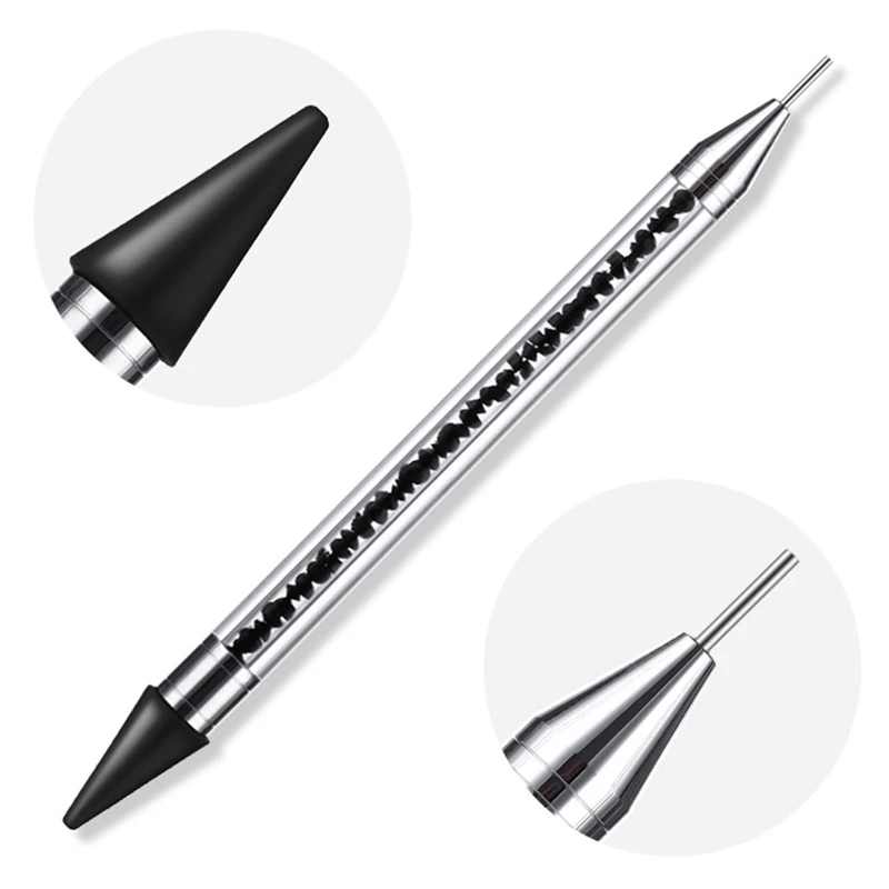 1 шт двухконцевые раскрашивающиеся ручки гвоздики со стразами, восковой карандаш, кристальная ручка для бисера, инструмент для дизайна ногтей - Цвет: Светло-серый