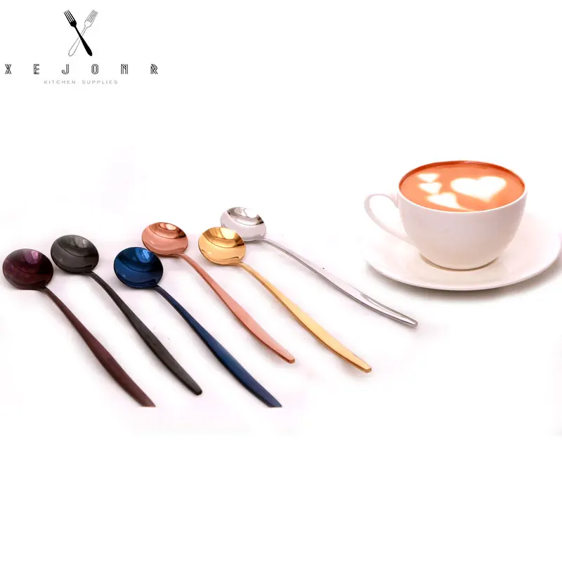  XEJONR 6 Colors Coffee Scoops Sets Long Handle Stainless Steel Use For Coffee Ice Cream Tea Fruit C - 32914061872