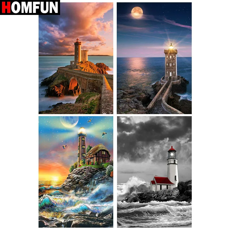 HOMFUN Full Square/Round Drill 5D DIY Diamond Painting Tower scenery 3D Embroidery Cross Stitch 5D Home Decor Gift