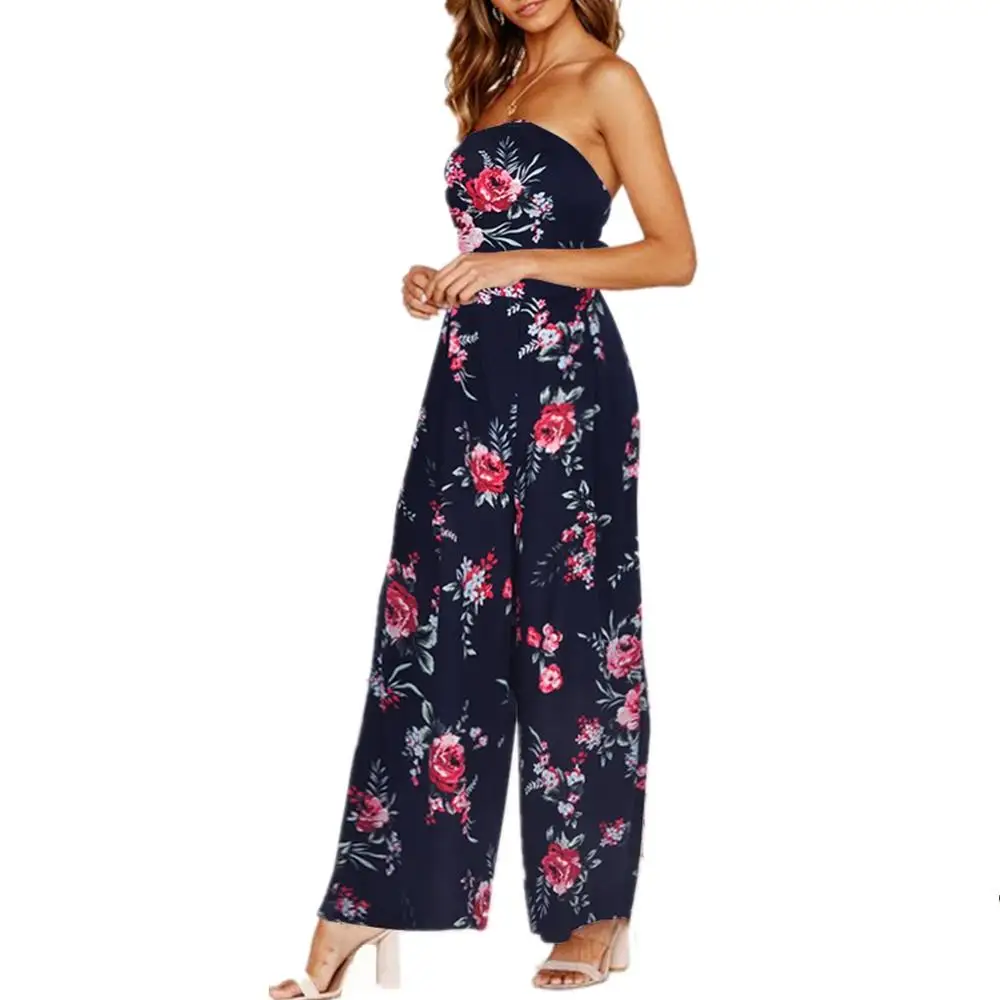 Новые летние Bodycon спинки с цветочным принтом комбинезоны Для женщин пикантные вечерние Клубные Playsuit Повседневное широкую ногу пляж