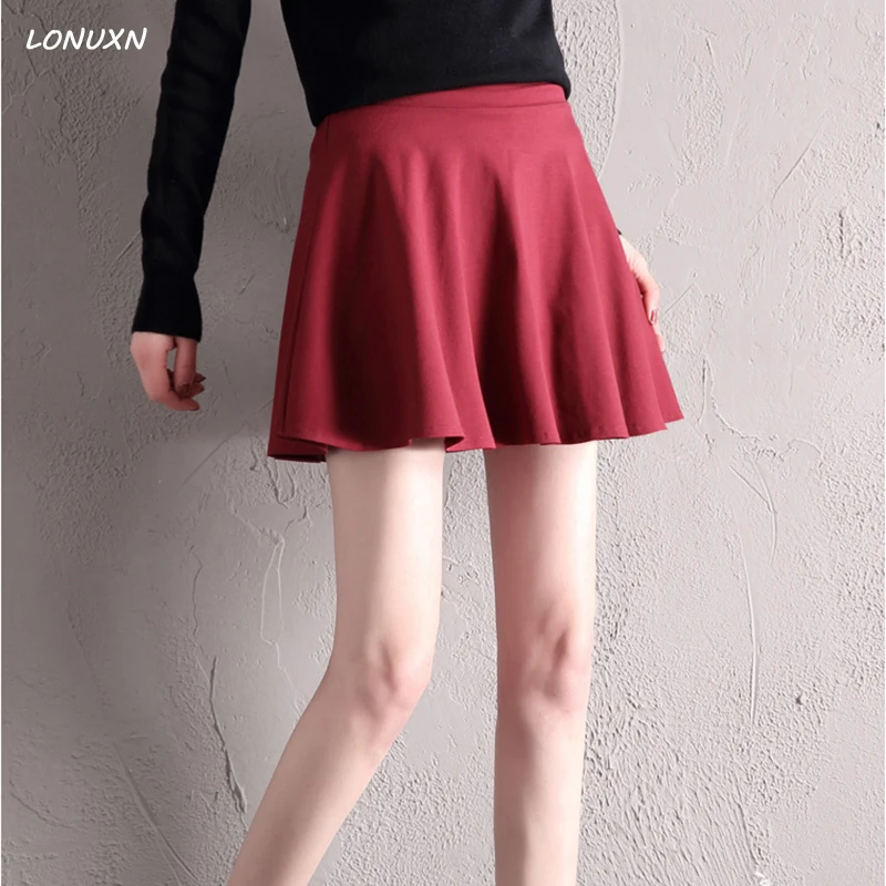 

High-quality spring summer new style High waist solid color A word skirt Slim sexy Comfortable Puff skirt Female pleated skirt