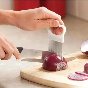 

New Shrendders & Slicers Tomato Onion Vegetables Slicer Cutting Aid Holder Guide Slicing Cutter Safe Fork M15