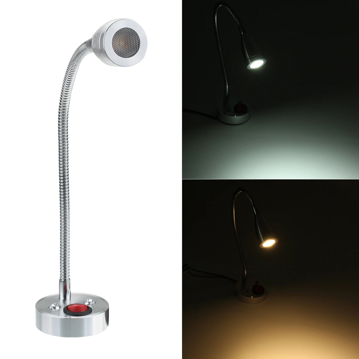 

12V 3W 6000K Interior LED Spot Reading Light Switch for Camper Caravan Bedside Wall Reading Desk