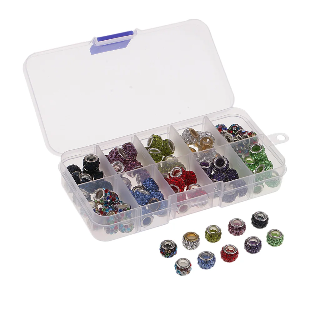 1 Boxed(100pcs) Clay Pave Disco Ball Crystal Beads Mixed Color - Large Hole Beads For DIY Jewelry Making