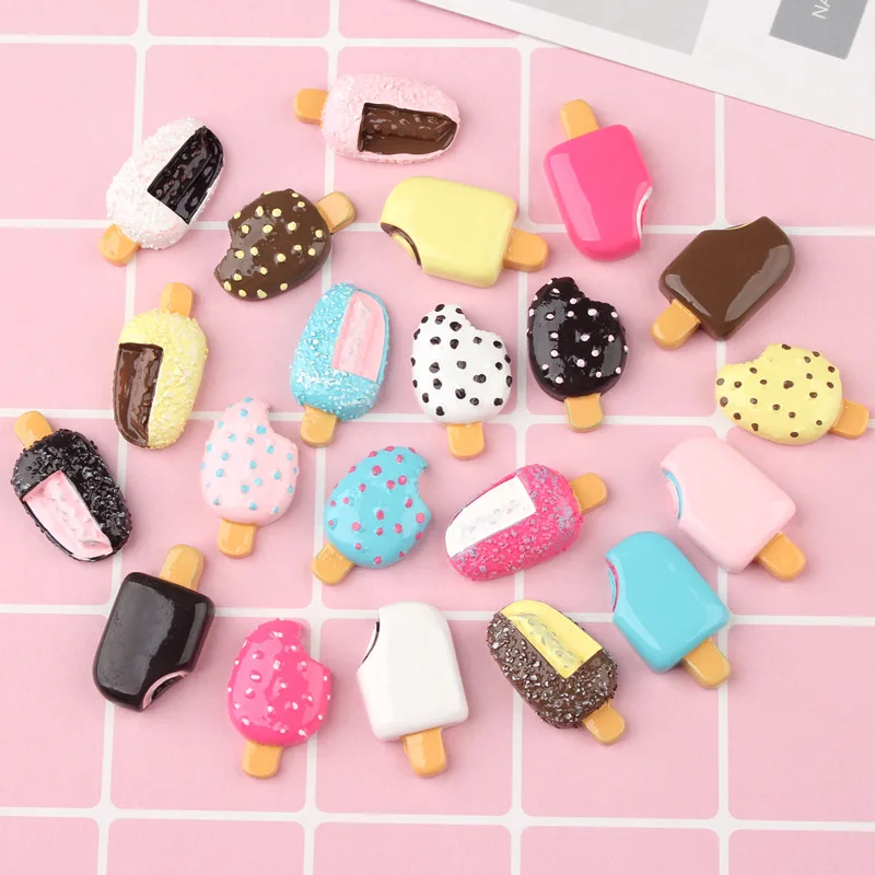 

10pcs 29*16MM Mix DIY resin popsicle ice cream charms ice-lolly kawaii food cabochon sticker resin craft jewelry making ornament