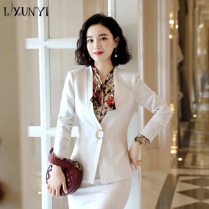 

LXUNYI S-5XL V Neck Blazer Women Autumn Long Sleeve Plus Large Size Office Ladies Blazer Jacket Single Button Work Jackets