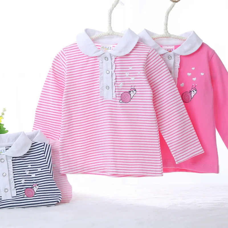 

Kids clothes girls t-shirt round collar children clothing t-shirt baby boy clothes baby girl clothes stripes front opening snaps