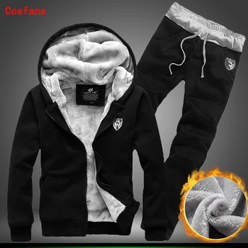 

New 2018 Men's Fleece Hooded Winter Baseball Uniforms Motion Plus Hair Thickening Of Men's Arm and Velvet Coat Jacket Pants Set