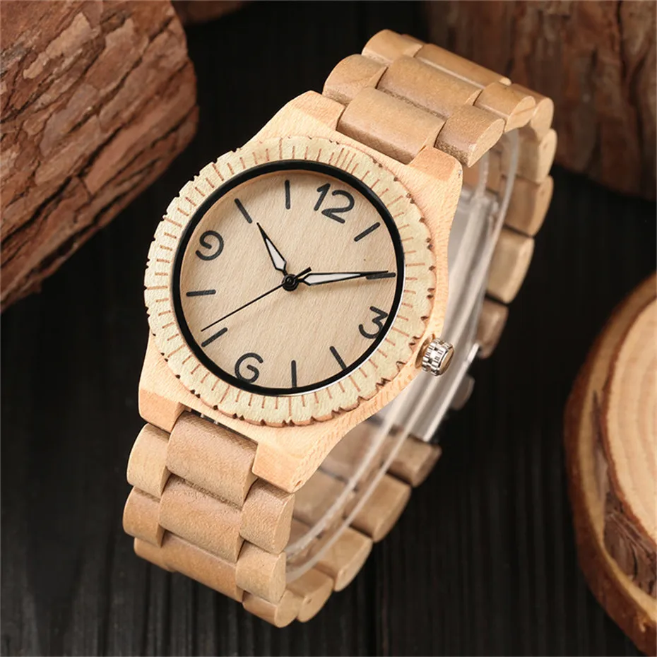 Novel Handmade Full Wooden Creative Men Bangle Quartz Wrist Watch Fashion Nature Bamboo Father's Day Gift   (15)