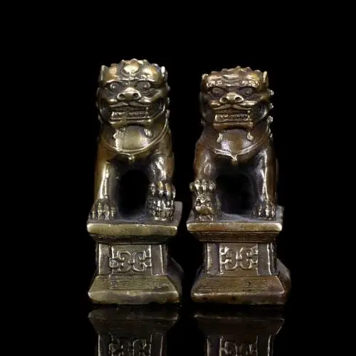 Chinese Antique Brass Hand Carved Auspicious Beast Statue Headin