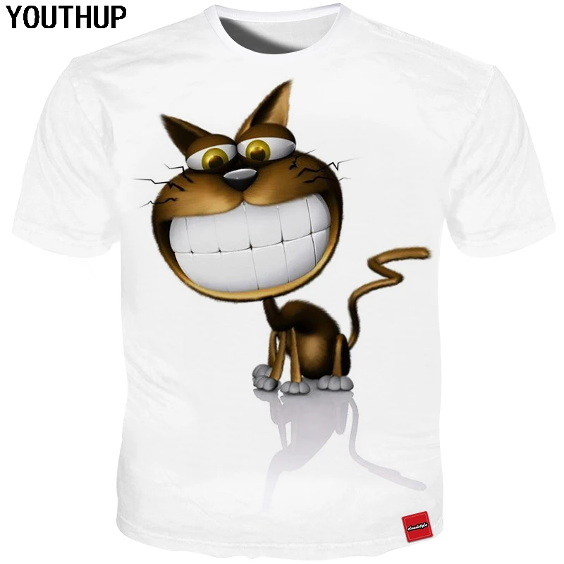 YOUTHUP летние мужские 3d футболки забавная Футболка с принтом смайлика кота