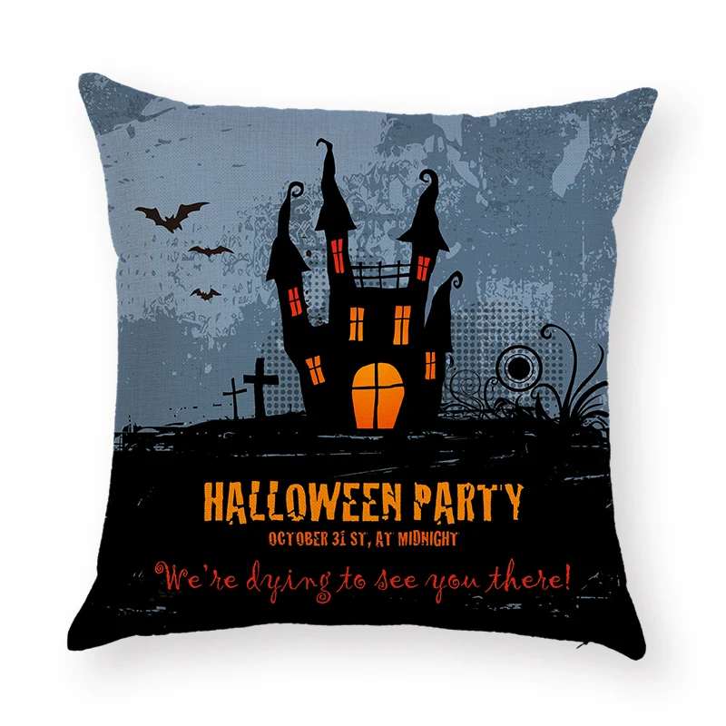 Mayitr 45*45cm Halloween Cushion Cover Cartoon Pumpkin Letter Pattern Pillow Case Square Pillow Cover for Sofa Home Decoration