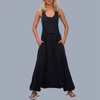 

Fashion 2019 Strap Pocket Jumpsuits Female Trousers Summer Playsuits Woman Overalls Big Rompers For Women