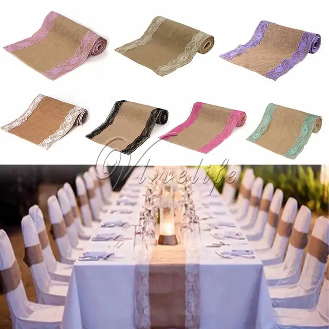 Vintage Hessian Burlap Lace Table Runner Clical Country Party Vintage Hessian Burlap Lace Table Runner Clical Country Party Wedding Banquet Decoration 12x108