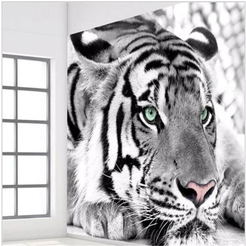 Beibehang Papier Peint Avec Tigre Noir Et Blanc Tapisserie Murale Avec Des Animaux Pour L Entree La Chambre A Coucher Le Salon Le Canape L Arriere Plan De La Television Aliexpress