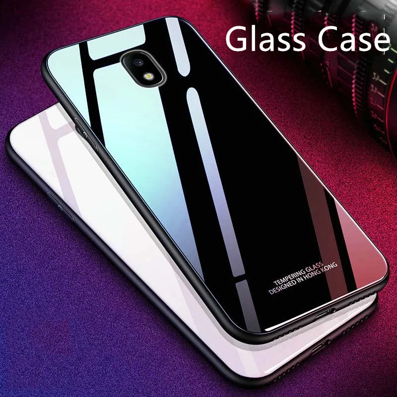 For Samsung Galaxy J3 J5 J7 2017 Glass Case Luxury silicone soft frame+Glass back Cover Accessory J330/J530/J730 Coque Funda |