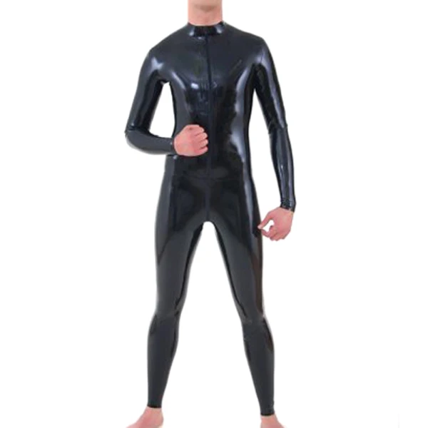 

0.6mm Thickness Latex Rubber Catsuit For men Heavy Latex Rubber Bodysuit Front Zip Through Crotch